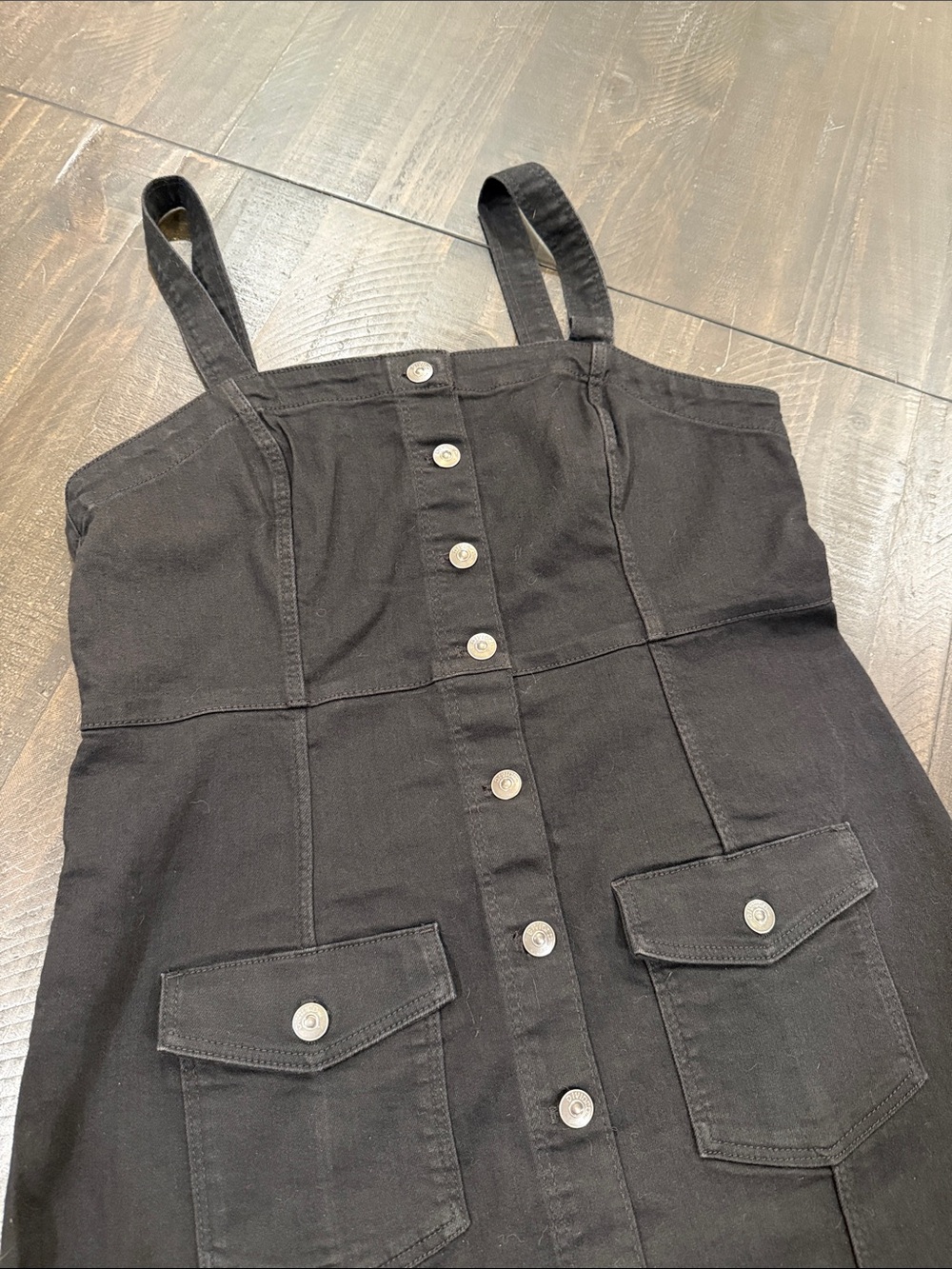 H&M Black Stretch Denim Button-Front Mini Dress Size L